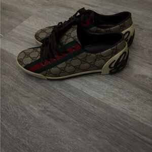 Gucci Beige and Green Patterned Women's Sneakers